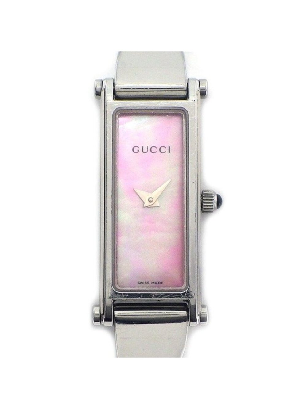 Gucci Watch Bracelet Rectangular Pink Shell Dial SS Quartz Analog